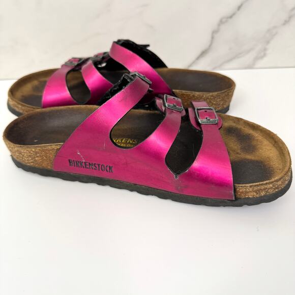 Birkenstock Women Florida Sandal Size 7 Birko Flor Metallic Strappy Pink Fuchsia - Picture 5 of 12